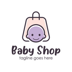 Baby Shop Logo Design Template with a baby icon and tote bag. Perfect for business, company, mobile, app, etc.