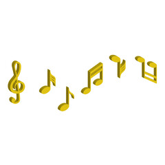Modern golden notes set. Music 3d icon set. Vector illustration.
