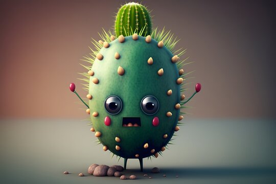 cute cactus pear character created using AI Generative Technology