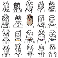 Cute animal character cartoon bundle set nft. Cute cartoon cat gold nft crypto coin miner illustration for sticker icon mascot and logo