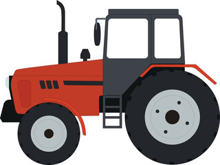 Agricultural orange tractor flat illustration