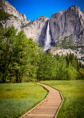 Beautiful waterfall landscape in Yosemite National Park in California