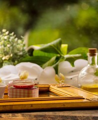 spa still life with oils