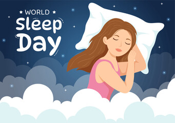 World Sleep Day on March 17 Illustration with People Sleeping and Planet Earth in Sky Backgrounds Flat Cartoon Hand Drawn for Landing Page Templates