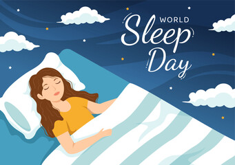 World Sleep Day on March 17 Illustration with People Sleeping and Planet Earth in Sky Backgrounds Flat Cartoon Hand Drawn for Landing Page Templates