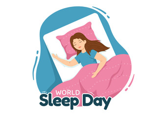 World Sleep Day on March 17 Illustration with People Sleeping and Planet Earth in Sky Backgrounds Flat Cartoon Hand Drawn for Landing Page Templates