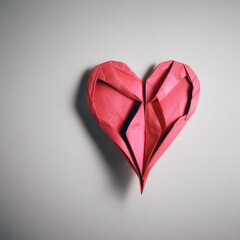 origami paper red heart on a grey background created with generative ai