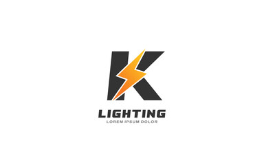 K Logo with lightning letter concept for template