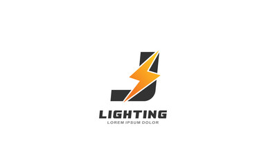 J Logo with lightning letter concept for template