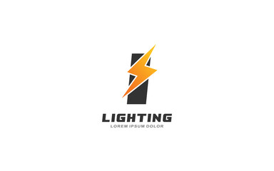 I Logo with lightning letter concept for template
