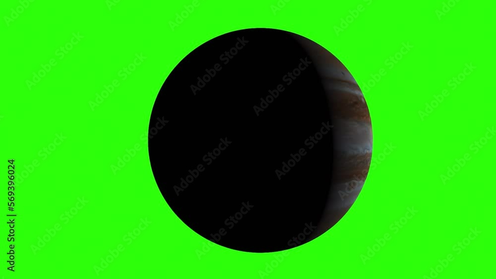 Sticker 4k green screen planet jupiter with shadow terminator across middle - 3d space animation