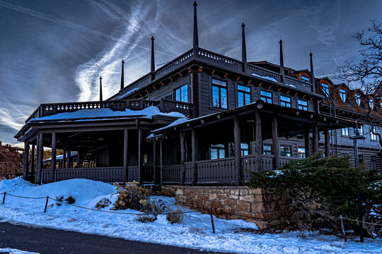 El Tovar Hotel At The Grand Canyon At Sunrise On January 13, 2023