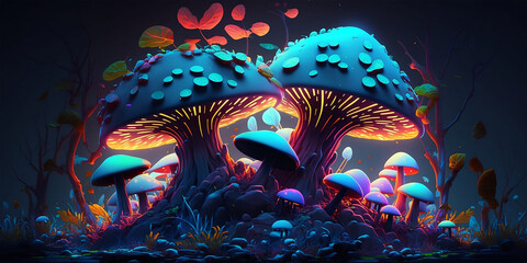 Funky Neon Colored Psychedelic Mushroom AI Generated	

