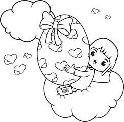 Coloring page Happy Easter with cute girl