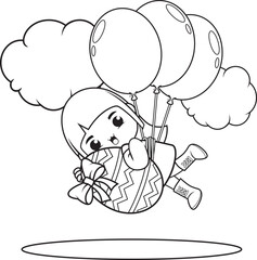 Obraz premium Coloring page Happy Easter with cute girl