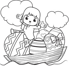 Coloring page Happy Easter with cute girl