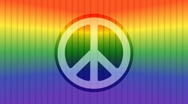 Rainbow colored background with peace logo and added effects
