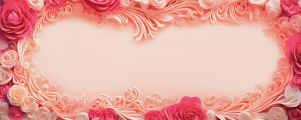 Rose flowers frame, botanic background, Valentines Day Concept, Top view, Copy space, Generative AI