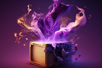 Pandora's box, purple magic coming out of fantasy box, Digital illustration, Generative AI