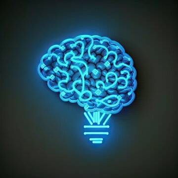 Virtual drawing of glowing blue brain with learning icon for knowledge study and education can make creative thinking idea concept, idea, brain, creative, creativity, invention, cognition, learning, 
