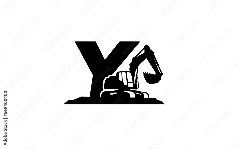 Wall mural y logo with excavator letter concept for template