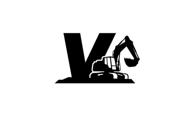 V Logo with excavator letter concept for template 