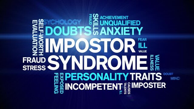 impostor syndrome animated tag word cloud;text design animation kinetic typography seamless loop.