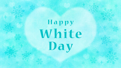 白いハートの背景イラストにHappy White Dayの文字