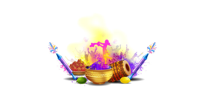 Greeting card of Holi festival. Indian traditional festival of colors. People playing and celebrating holi fun illustration.