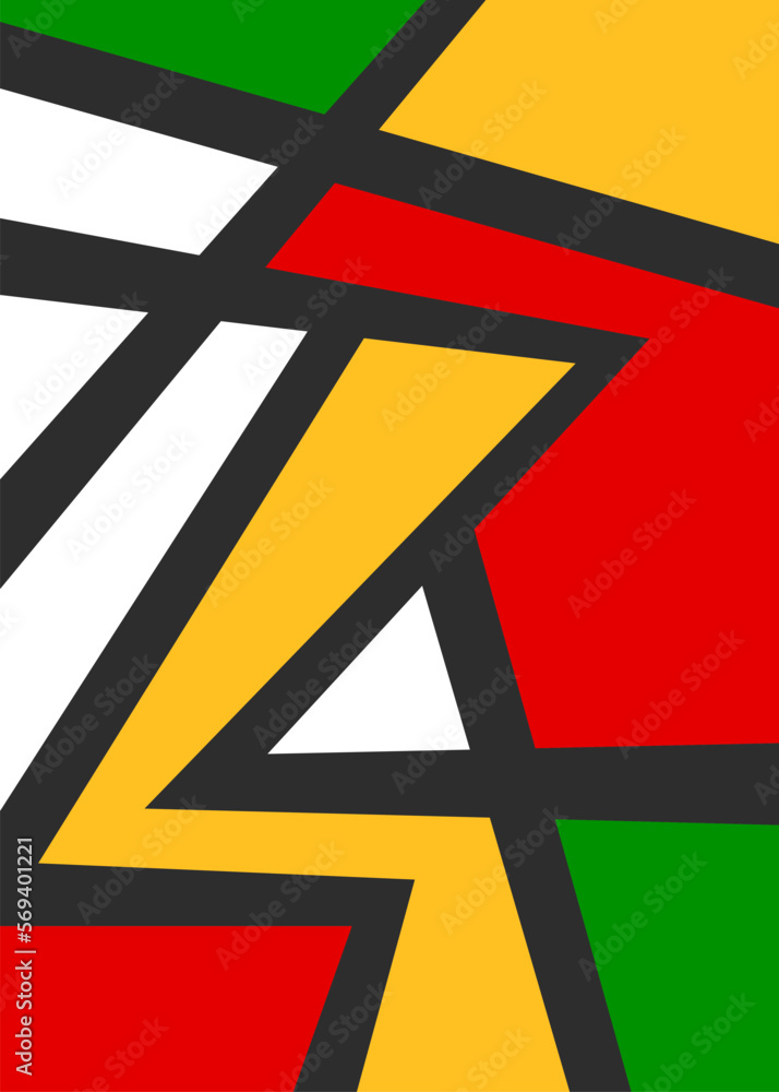 Poster abstract background with colorful geometric line pattern and with rastafari color theme