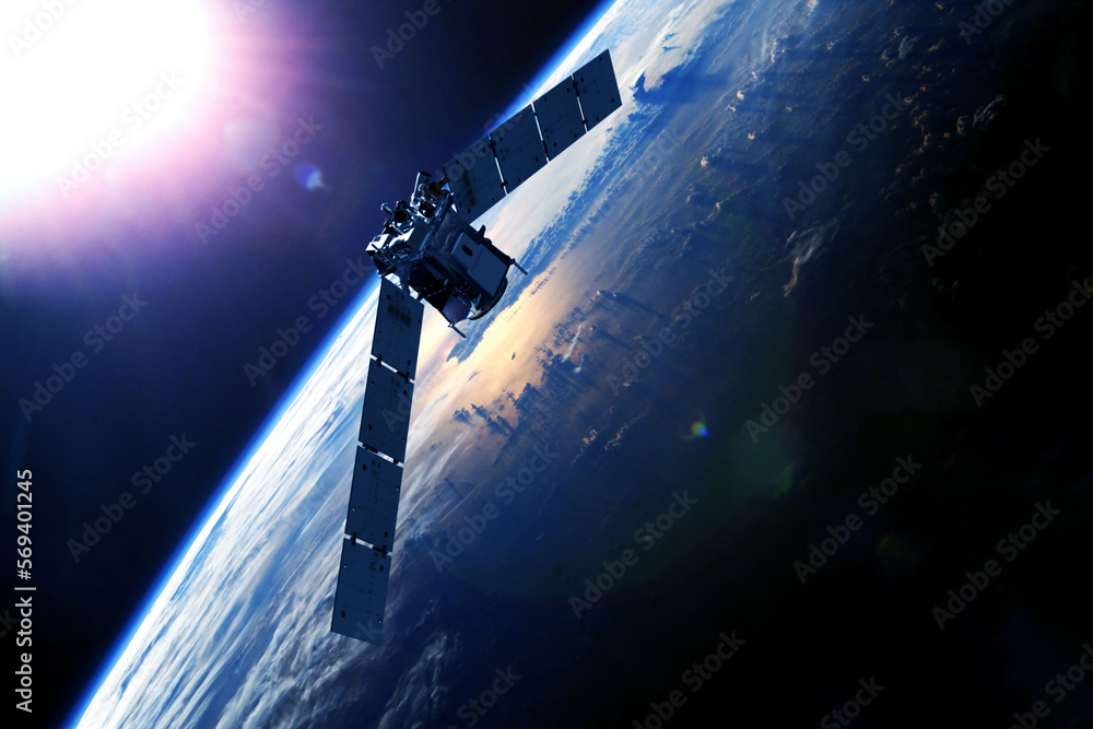 Wall mural space satellite above the earth in space. elements of this image furnished by nasa