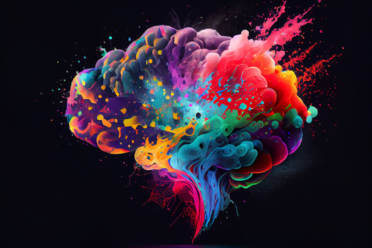 Concept art of a human brain exploding with knowledge and creativity. generative ai