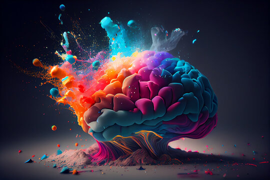 Concept art of a human brain exploding with knowledge and creativity. generative ai