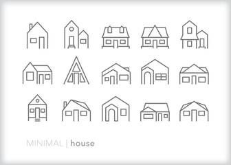 Set of house line icons of different types of single family homes