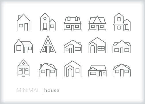 Set of house line icons of different types of single family homes