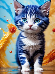 Un Tierno Gatito Rodeado de Agua de Colores, IA Generativa
