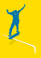 Premium editable vector of skateboarder in jumping action with simple background best for your digital design and  print mockup