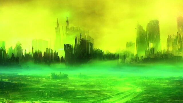 Colorful wasteland alien light invasion animated motion graphics science fiction abstract