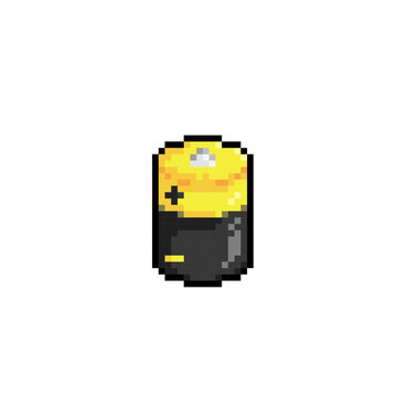 black and yellow battery in pixel art style