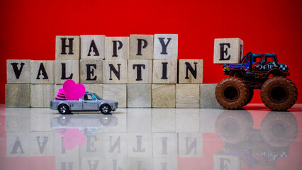 minahasa, Indonesia : January 2023, Happy valentine's day from stacked wooden blocks
