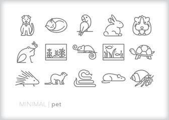 Set of pet line icons of common household animals