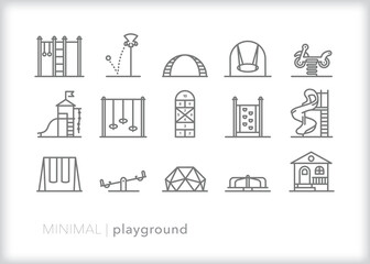 Set of playground line icons of structures at parks or schools for kids to climb
