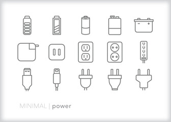 Set of power line icons of batteries, outlets and electrical cords