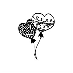 Vector clipart heart shaped balloons, doodle style, isolated on white background.