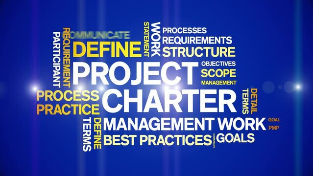 Project Charter animated tag word cloud;text design animation kinetic typography seamless loop.