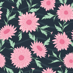 Fall Chrysanthemums flower seamless pattern. Vector illustration floral design background. 