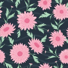 Fotobehang Tropische Bladeren Fall Chrysanthemums flower seamless pattern. Vector illustration floral design background.   © leavector