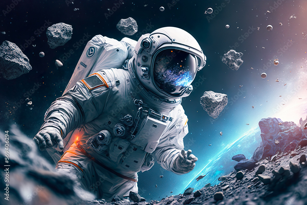 Wall mural astronaut in space on a new planet background with the colorful space , generative ai