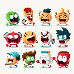 Collection of cute cartoon sports, happy and smile character, white background, vector illustration, Made by AI,Artificial intelligence