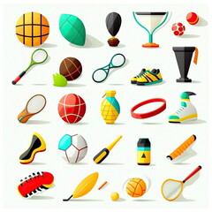 Set of icons sports, white background, vector illustration, Made by AI,Artificial intelligence